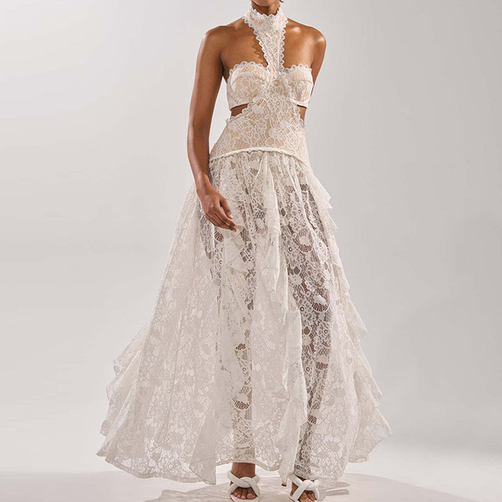 LUMINA™ Lace Halter Maxi Dress