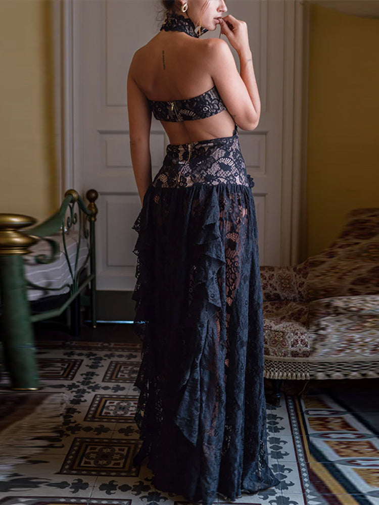 LUMINA™ Lace Halter Maxi Dress