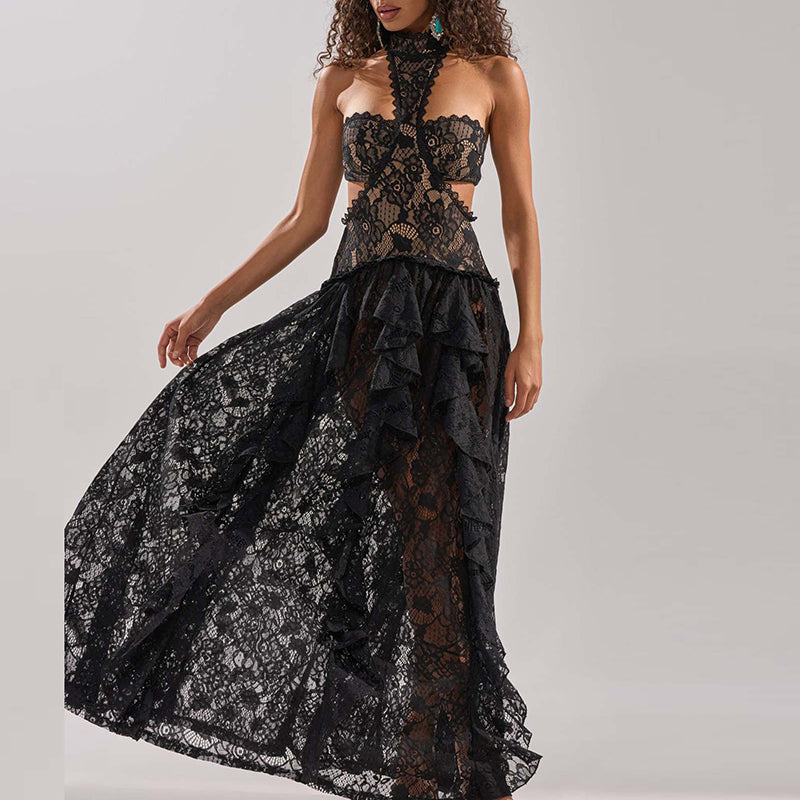 LUMINA™ Lace Halter Maxi Dress