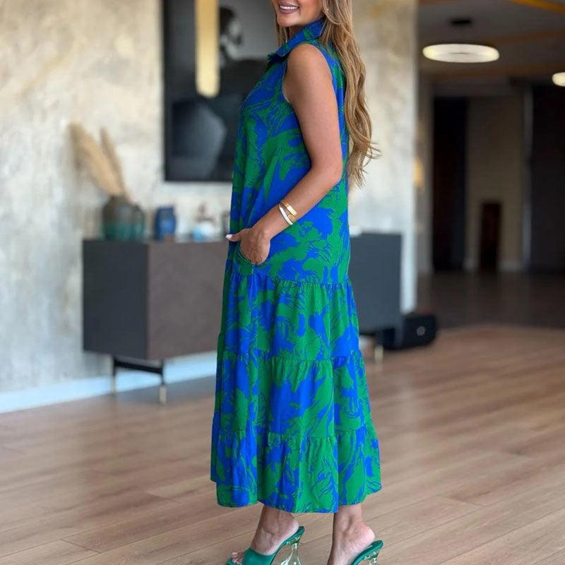 Serenity Print Pleated Pocket Dress