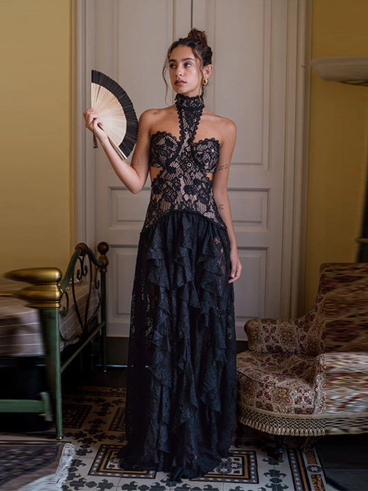 LUMINA™ Lace Halter Maxi Dress