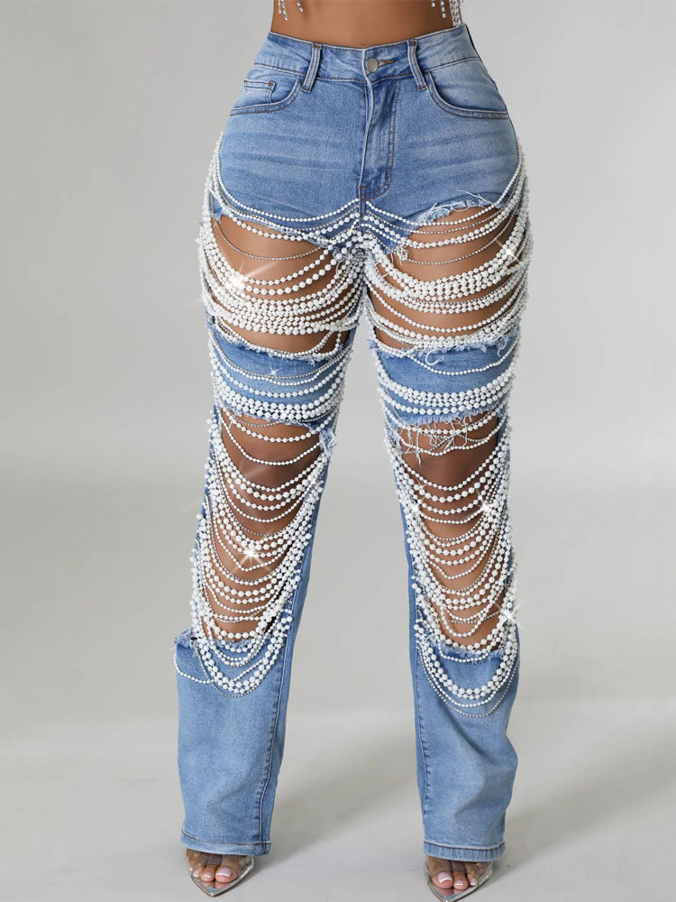 Destroyed Ripped Hole Denim Pants