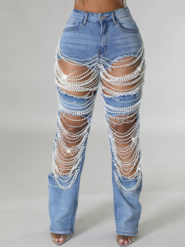 Destroyed Ripped Hole Denim Pants