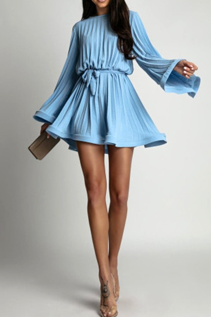 Elara Lace-Up Pleated Mini Dress