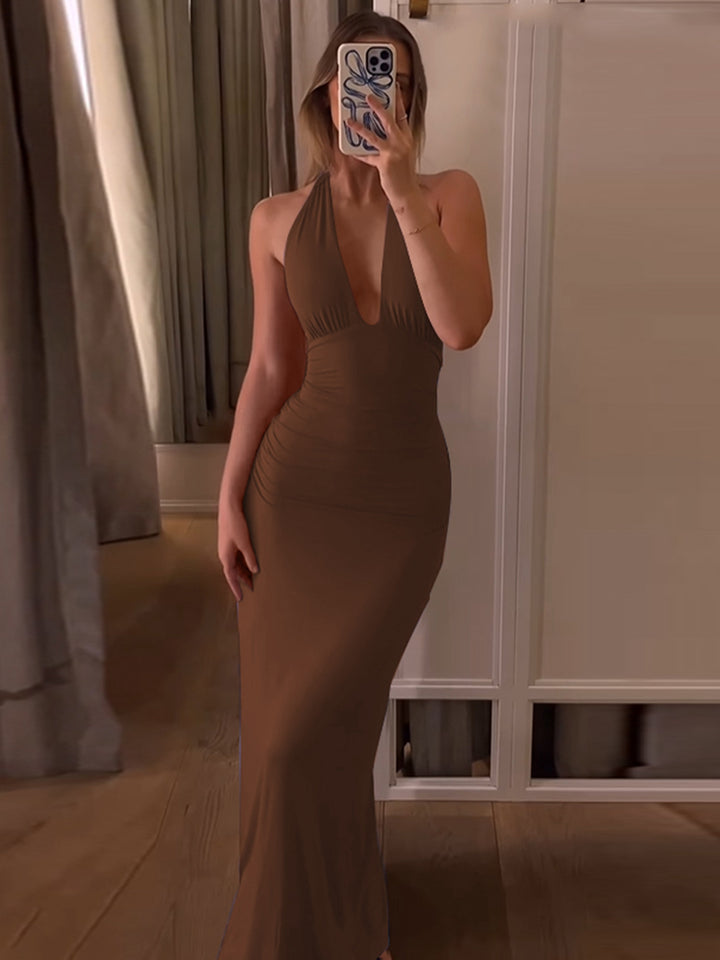 The Soleil Halter Backless Midi Dress