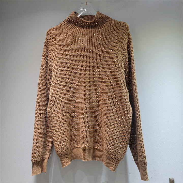Diamond-Detail Turtleneck Knit Sweater