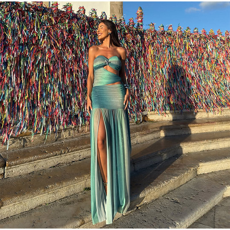 VEITCHE Azure Tide Gradient Maxi Dress