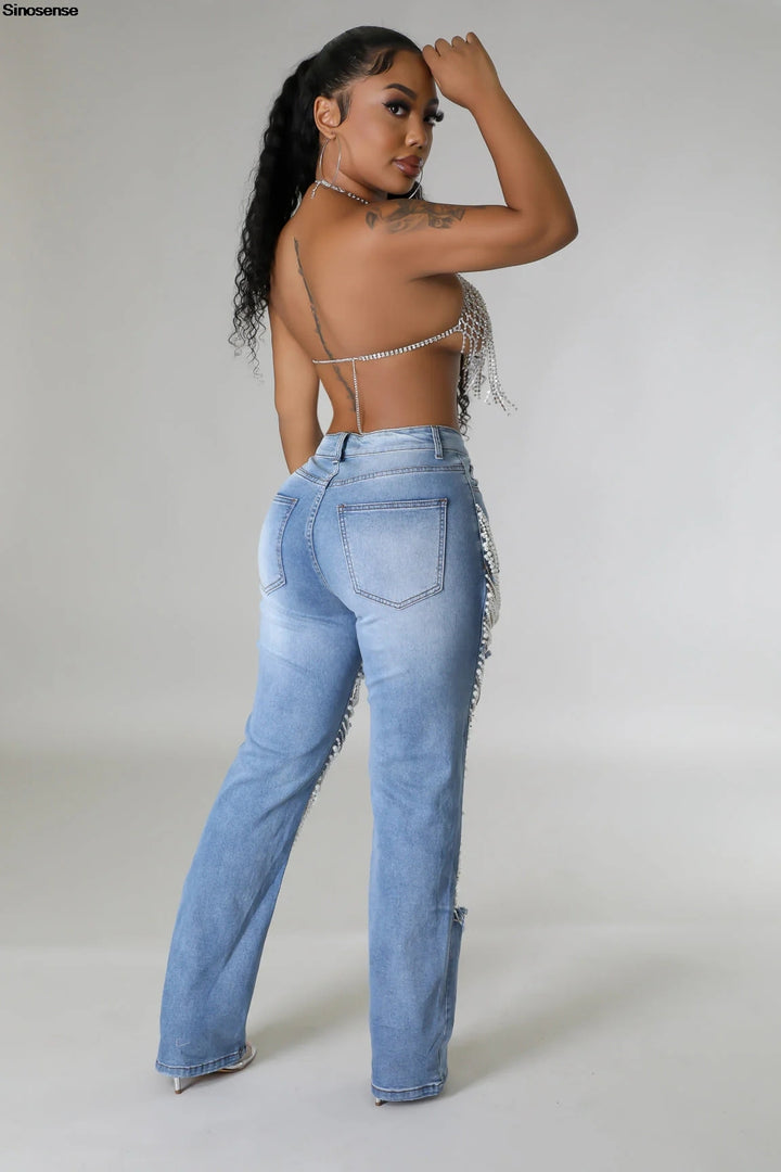 Destroyed Ripped Hole Denim Pants