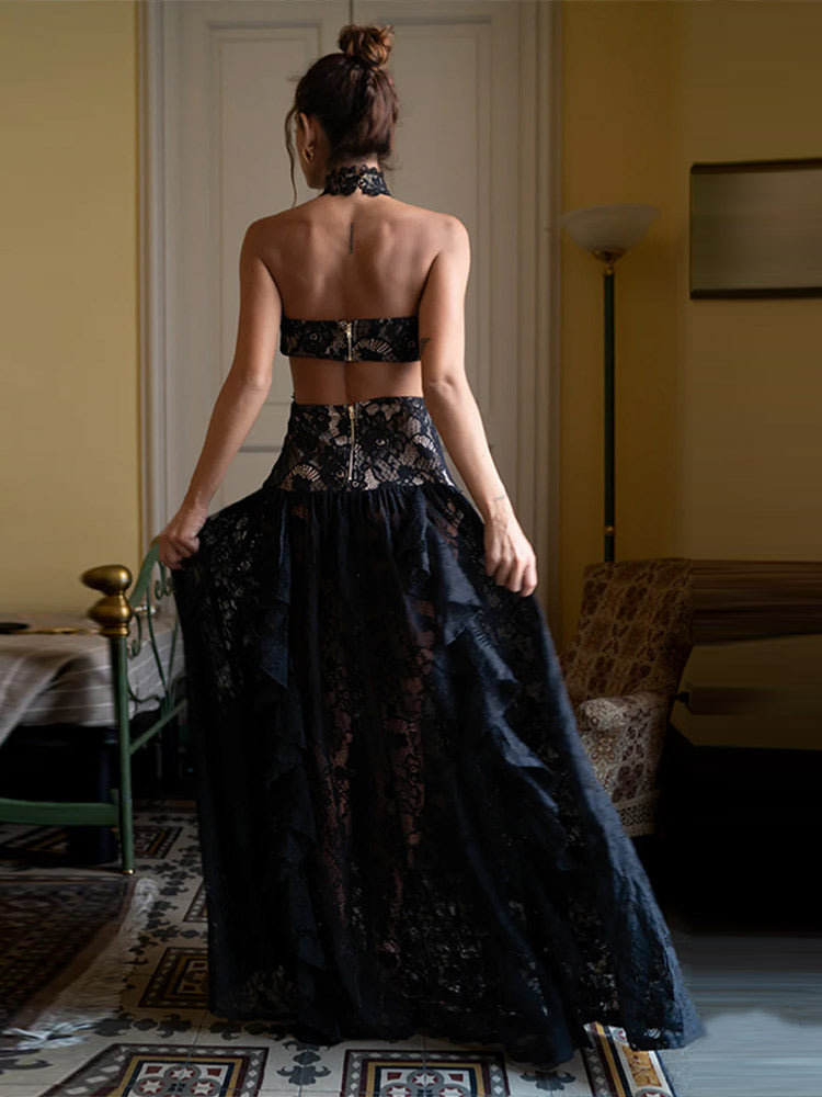 LUMINA™ Lace Halter Maxi Dress