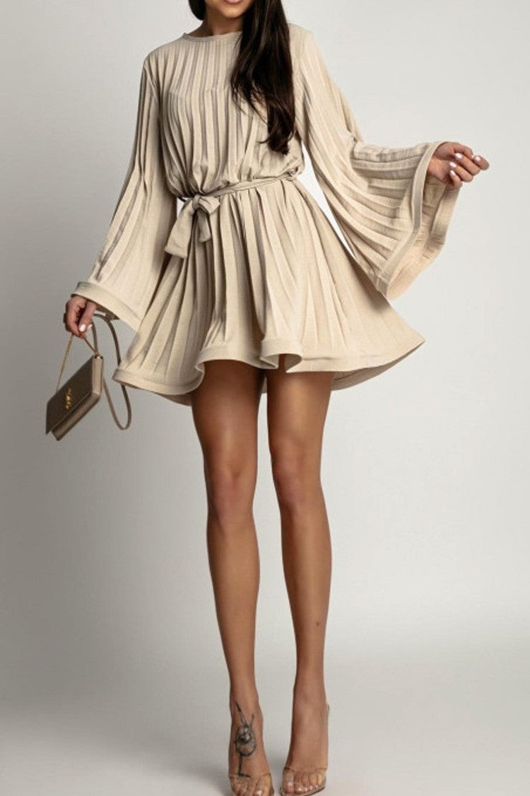 Elara Lace-Up Pleated Mini Dress