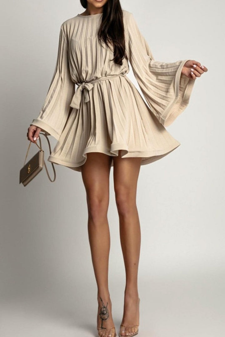 Elara Lace-Up Pleated Mini Dress