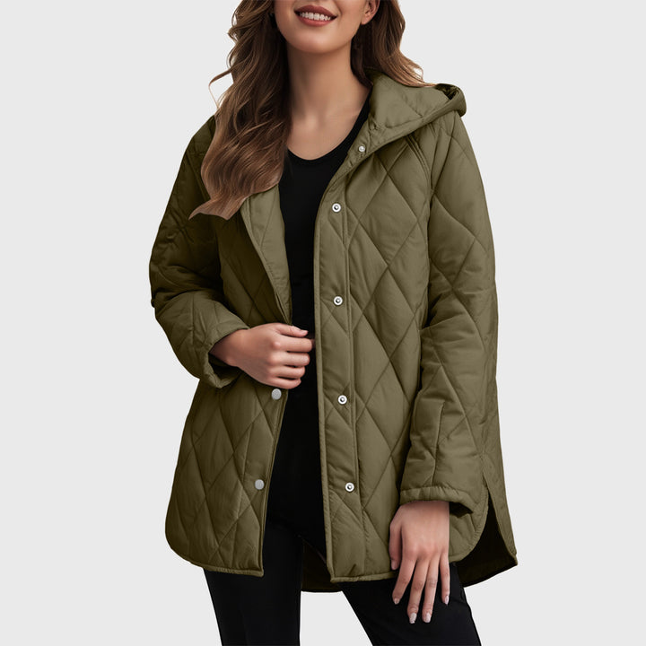 Sylvia casual coat with a solid colour check hood