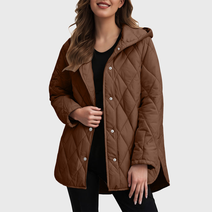 Sylvia casual coat with a solid colour check hood