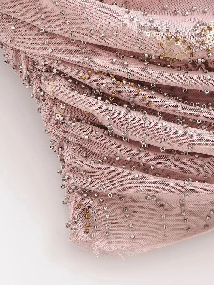 TRAFZA Beaded Halter Mini Dress