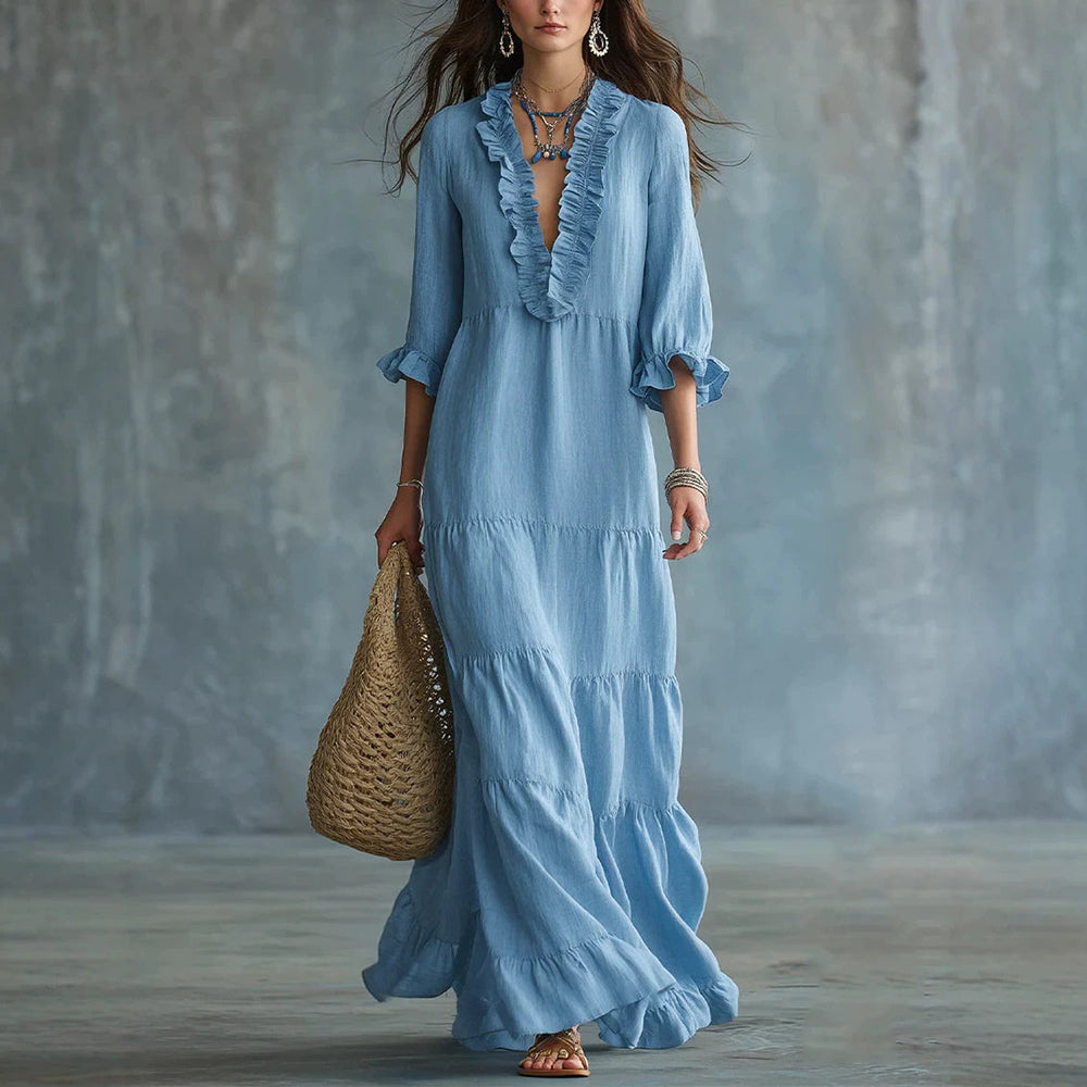 Aurelia™ Vintage Ruffle Maxi Dress