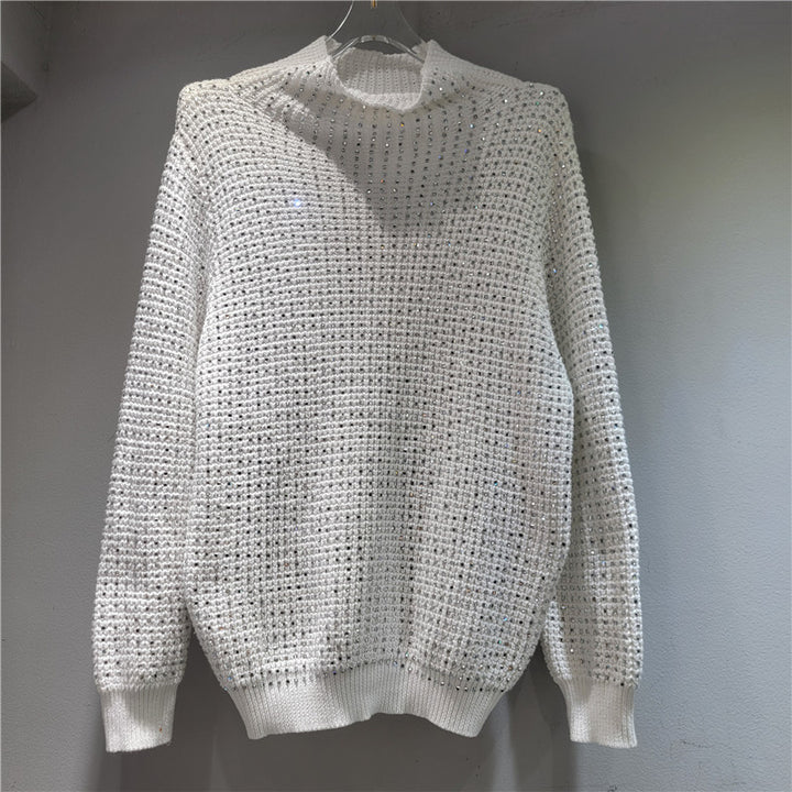 Diamond-Detail Turtleneck Knit Sweater