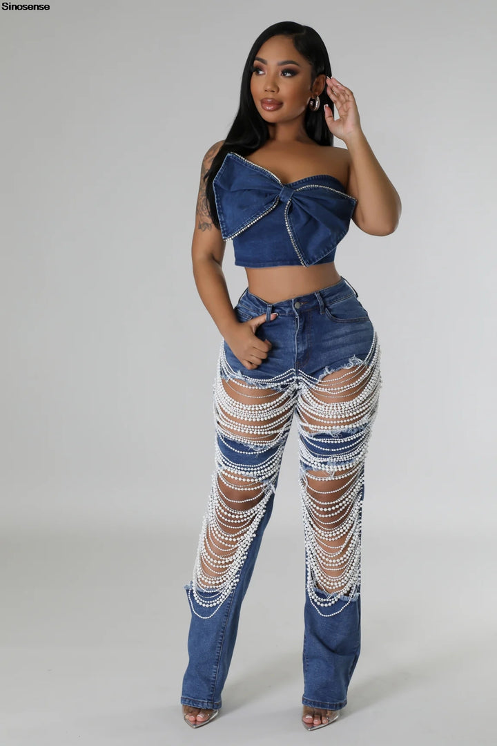 Destroyed Ripped Hole Denim Pants