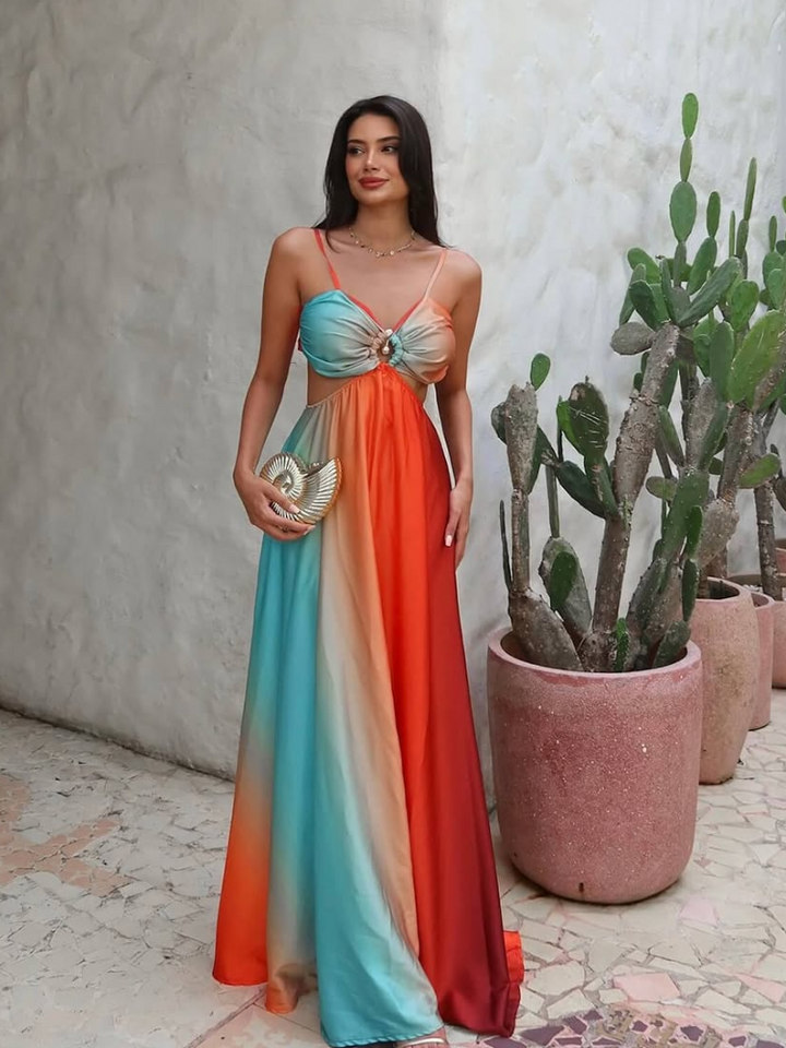 Solana Vibe – Backless Boho Cut-Out Maxi Dress