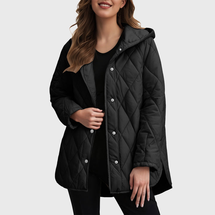 Sylvia casual coat with a solid colour check hood
