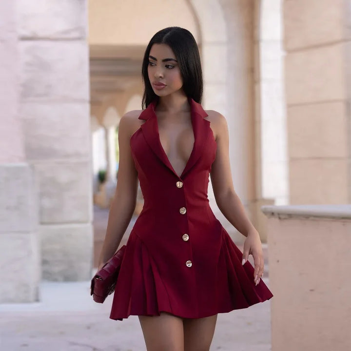 Luna Ruched Halter Mini Dress