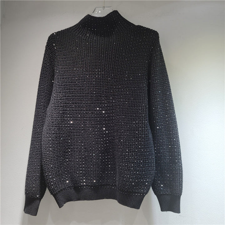 Diamond-Detail Turtleneck Knit Sweater