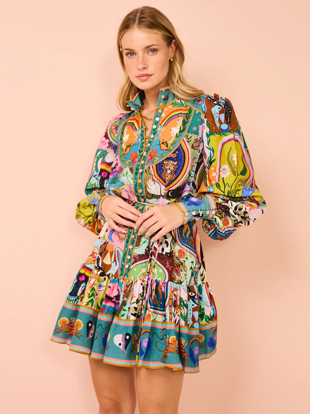 Ruffle edge retro pleated dress