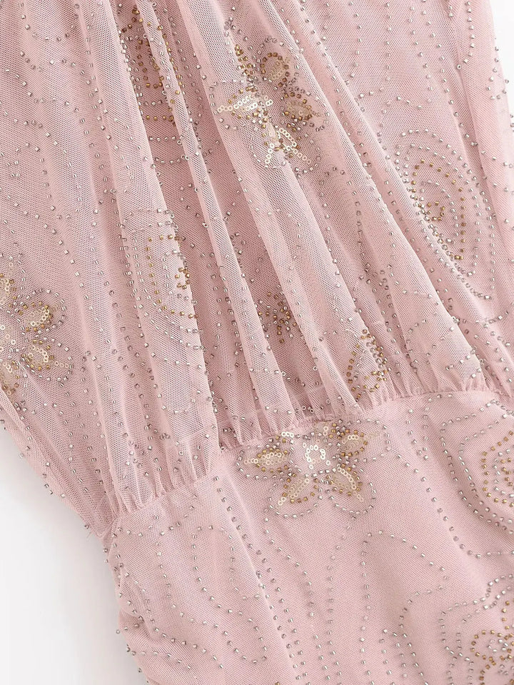 TRAFZA Beaded Halter Mini Dress