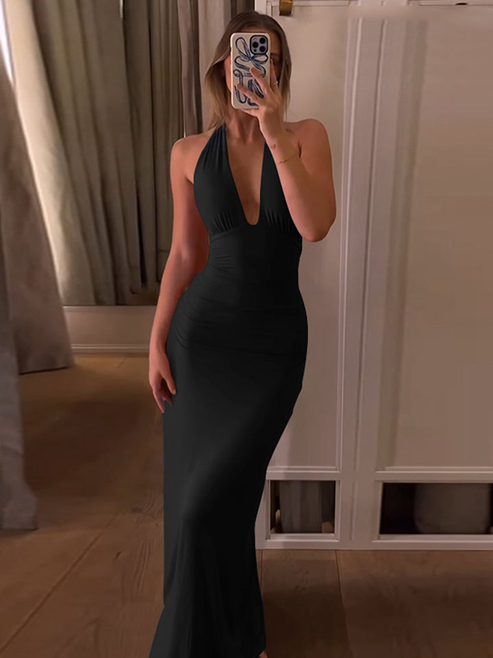 The Soleil Halter Backless Midi Dress