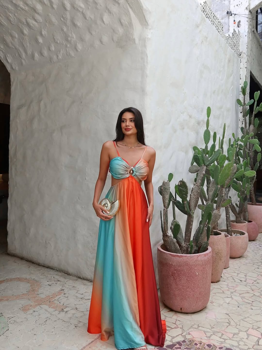 Solana Vibe – Backless Boho Cut-Out Maxi Dress