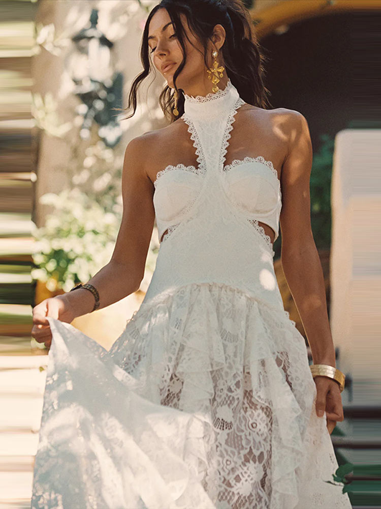 LUMINA™ Lace Halter Maxi Dress