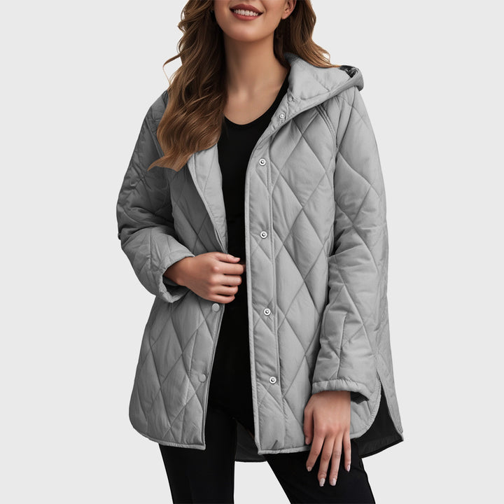 Sylvia casual coat with a solid colour check hood
