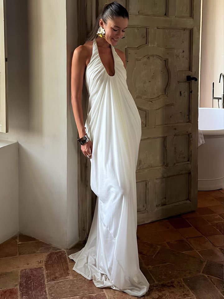 Elysian Mesh Halter Backless Maxi Dress