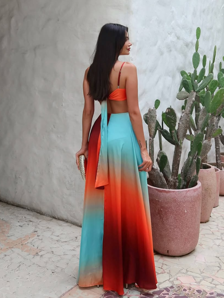 Solana Vibe – Backless Boho Cut-Out Maxi Dress