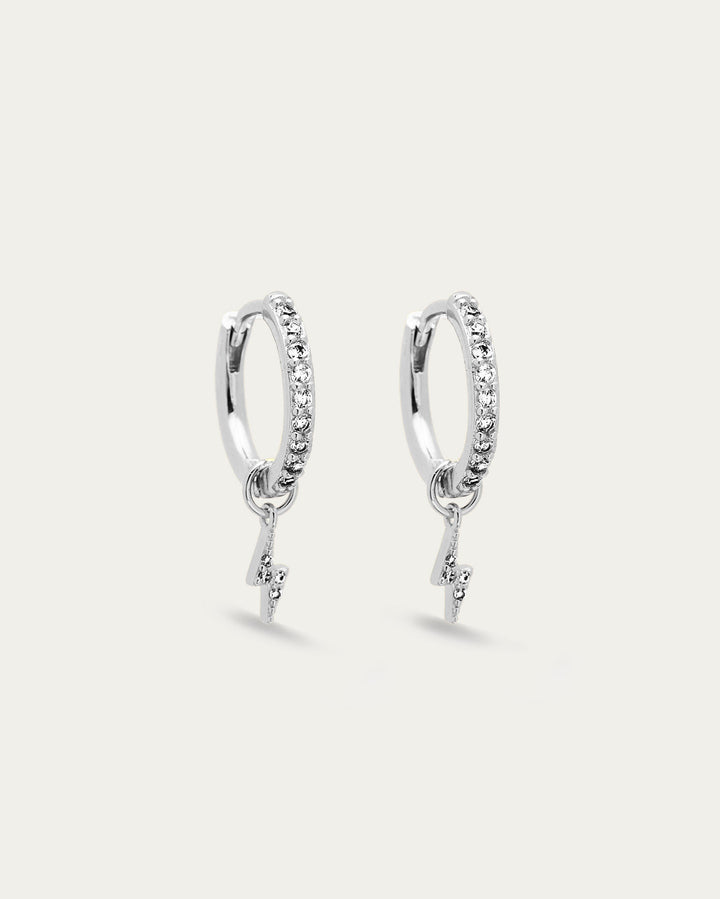 Pavé Lightening Bolt Drop Hoop Earrings