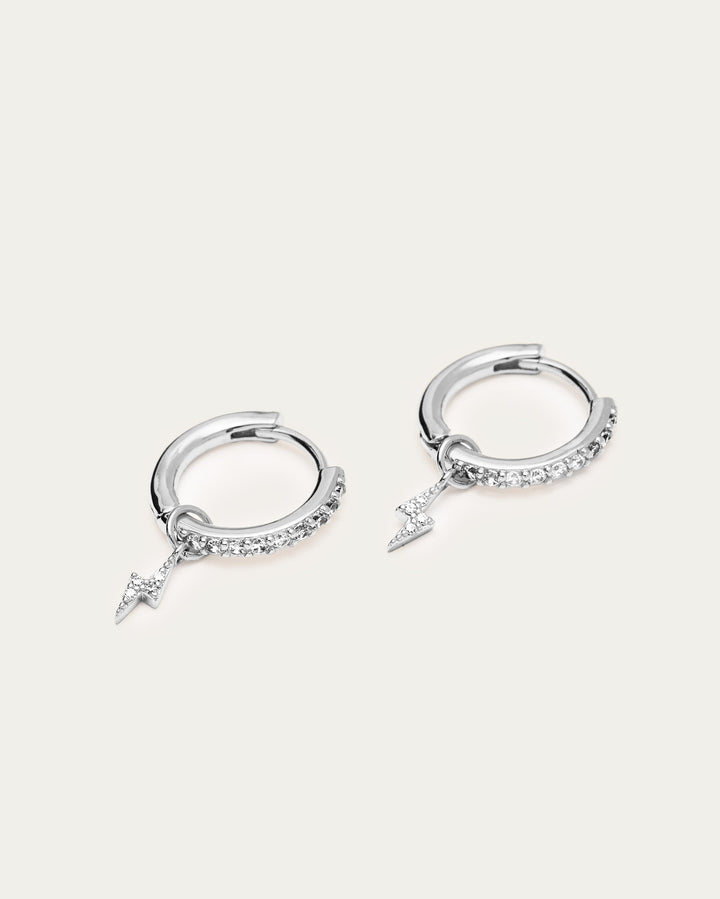 Pavé Lightening Bolt Drop Hoop Earrings