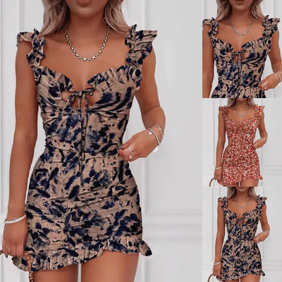 Floral Ruffle Strap Dress