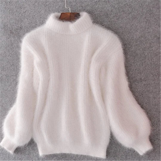 Loose, solid-colour knit sweater - Angora vintage sweater