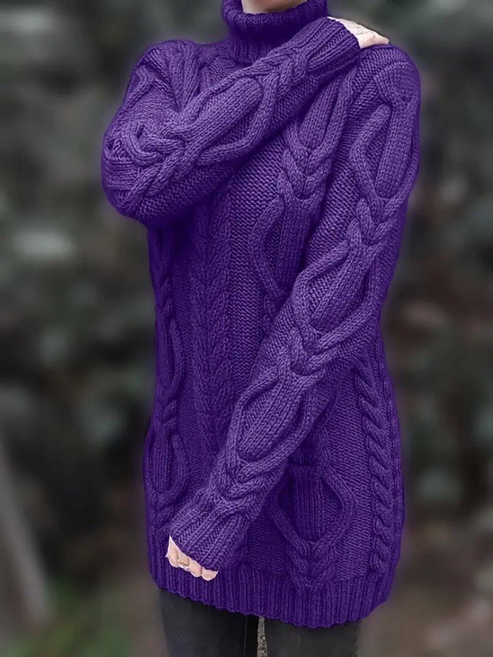 Narda - Chunky Cable Knitted Turtleneck Dress