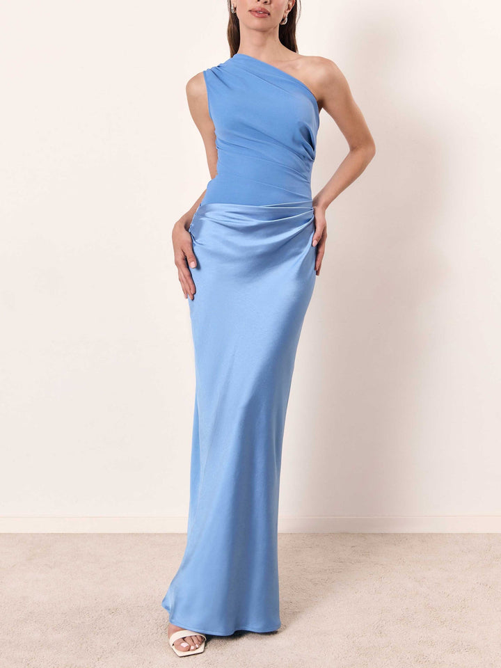 Patricia™ | Elegant One Shoulder Neck Pleated Party Maxi Dress