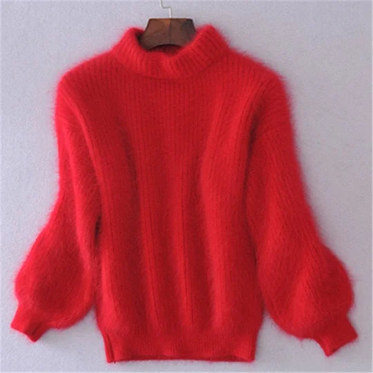 Loose, solid-colour knit sweater - Angora vintage sweater