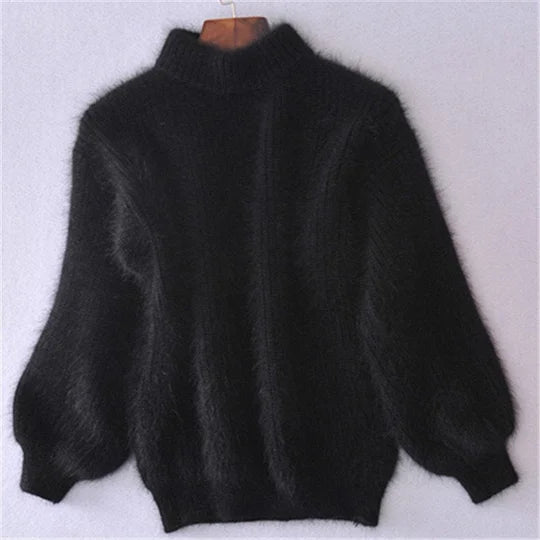 Loose, solid-colour knit sweater - Angora vintage sweater