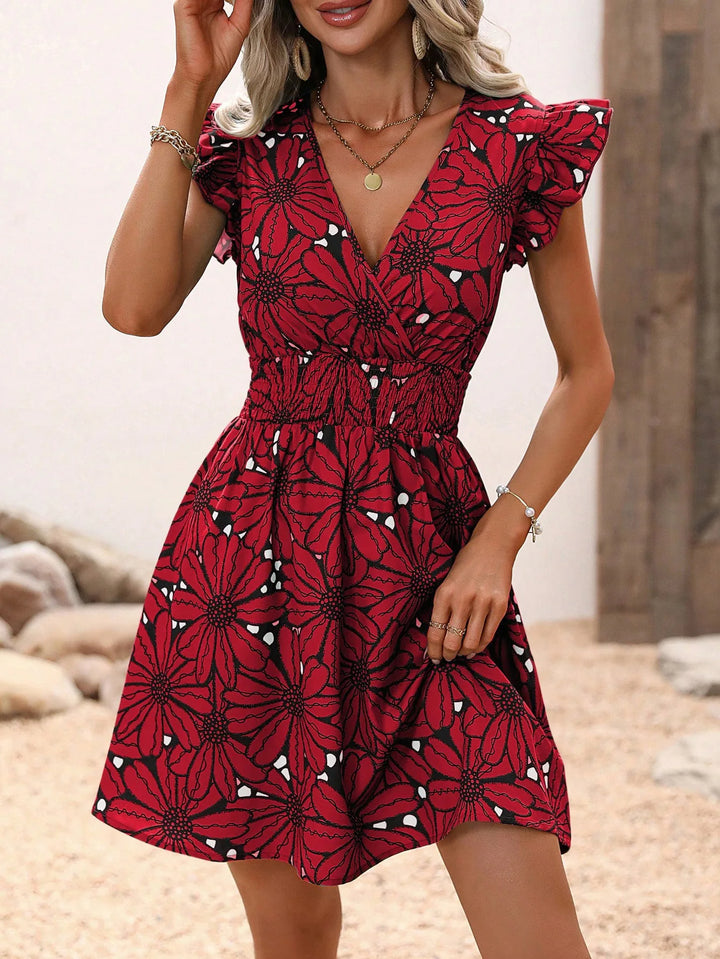 Chic Flower Print A-Line Dress
