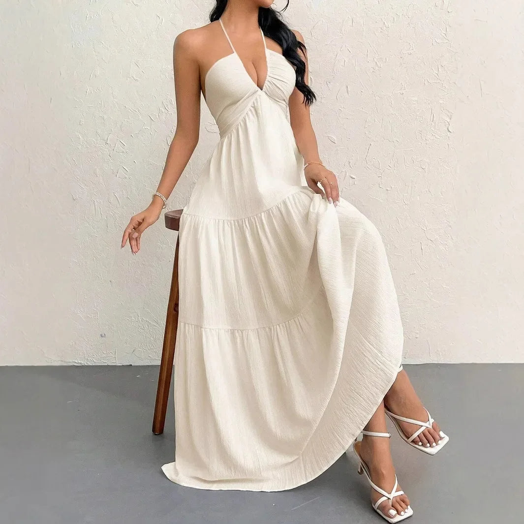 Isla Romance™ – Pleated White Maxi Dress