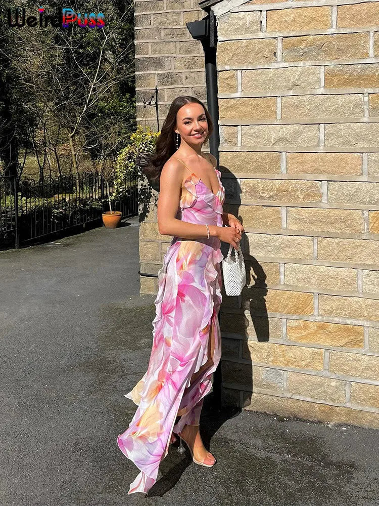 Irregular Floral Tassel Maxi Dress