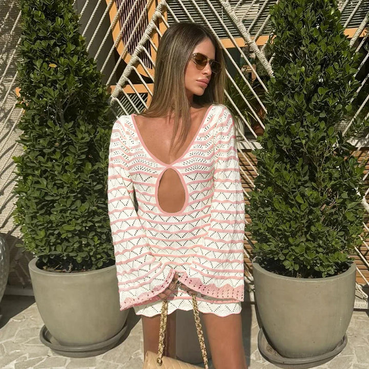 Boho Striped Chic V-neck Mini Dress