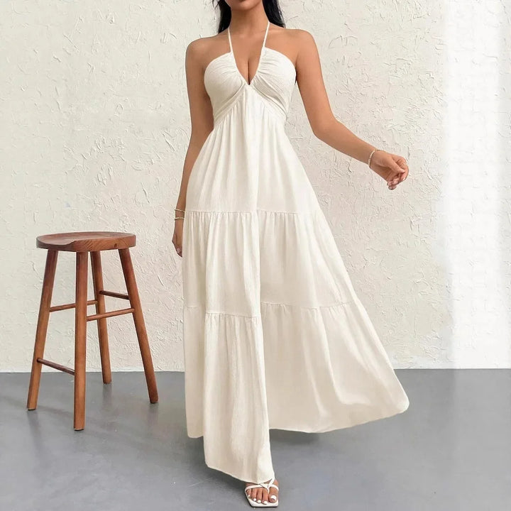 Isla Romance™ – Pleated White Maxi Dress