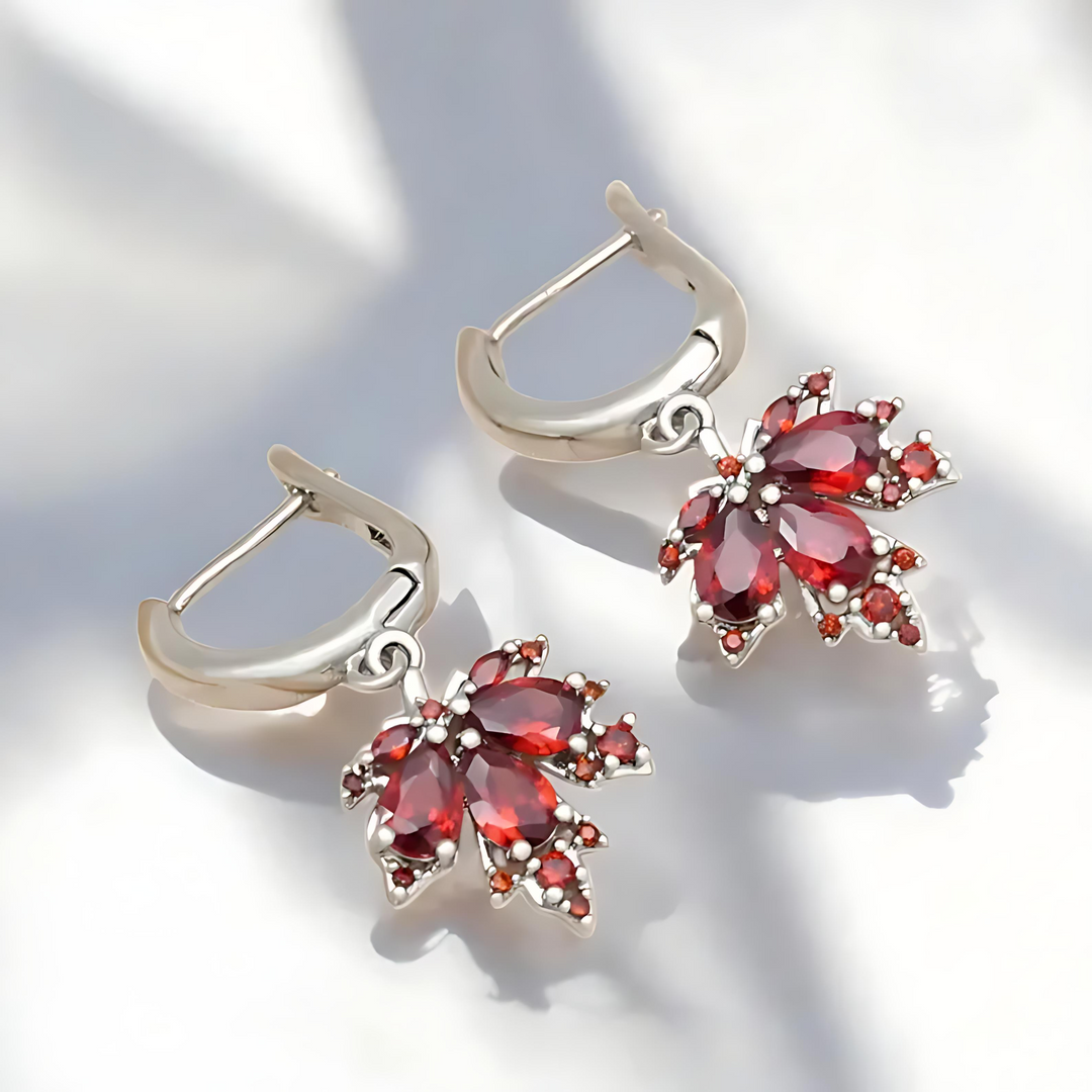 Maple Leaf Gemstone Dangle Earrings