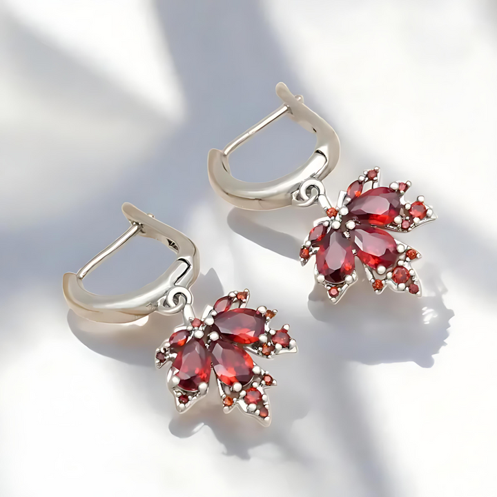 Maple Leaf Gemstone Dangle Earrings