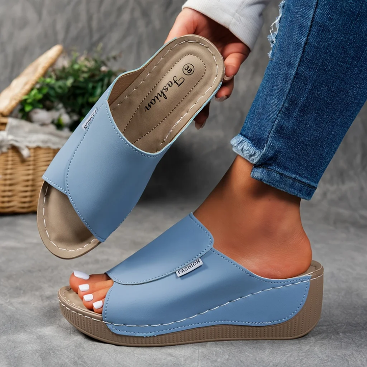 Comfortable Leather Slippers with Thick Sole and Arch Support