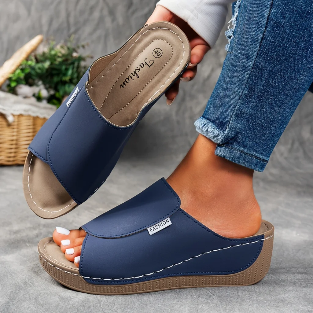 Comfortable Leather Slippers with Thick Sole and Arch Support